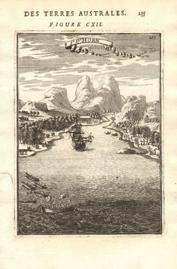 HOORN ISLANDS Futuna Galleon Boatmen shooting natives 'Isle d'Horn'. MALLET 1683